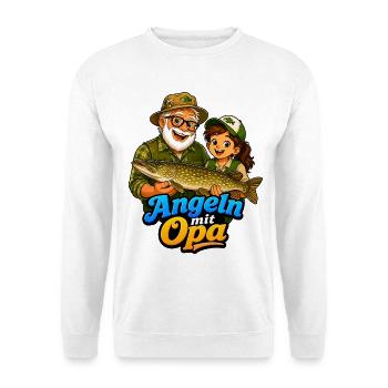 Angeln mit Opa - Unisex Pullover - Weiß - Vorne - Alina (178cm) & Michal (187cm)
