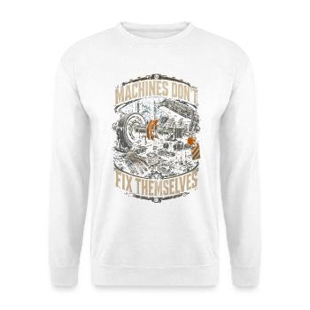 Industriemechaniker Dont Fix Themselves - Unisex Pullover - Weiß - Vorne - Alina (178cm) & Michal (187cm)