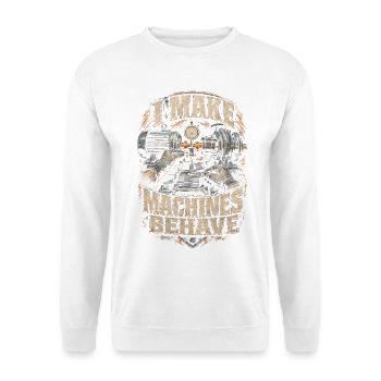 Maschinenmonteur I Make Machines Behave - Unisex Pullover - Weiß - Vorne - Alina (178cm) & Michal (187cm)