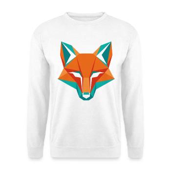 Geometrischer Fuchs Kopf Wildtier Motiv - Unisex Pullover - Weiß - Vorne - Alina (178cm) & Michal (187cm)