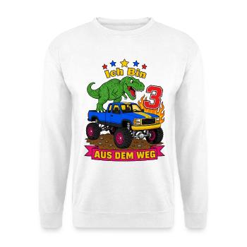 Ich bin 3 aus dem Weg Dinosaur auf dem Truck - Unisex Pullover - Weiß - Vorne - Alina (178cm) & Michal (187cm)