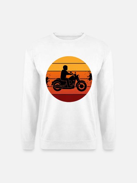Motorrad Fahrer Sunset Retro Silhouette  - Unisex Pullover - Weiß