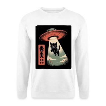 UFO Katze - Unisex Pullover - Weiß - Vorne - Alina (178cm) & Michal (187cm)