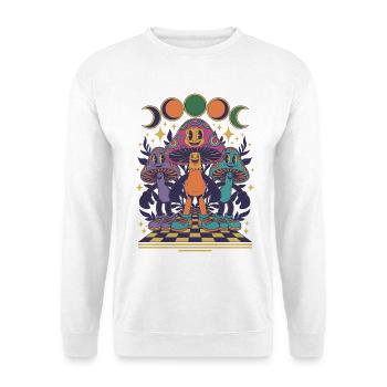 Psychedelisches Festival-Hippie-Pilz-Batik-Rave - Unisex Pullover - Weiß - Vorne - Alina (178cm) & Michal (187cm)