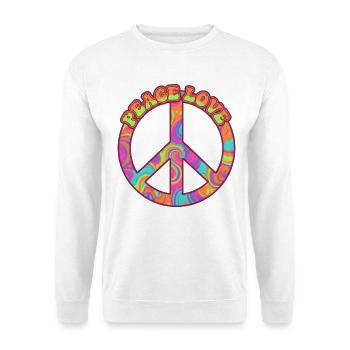 Hippie-Musik Psychedelisches Peace-Zeichen FRIEDEN - Unisex Pullover - Weiß - Vorne - Alina (178cm) & Michal (187cm)
