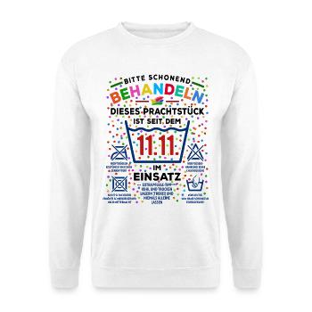 11.11. Schonend behandeln | Karneval Konfetti - Unisex Pullover - Weiß - Vorne - Alina (178cm) & Michal (187cm)