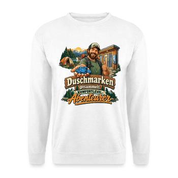 Duschmarken gesammelt, Komfortlevel: Abenteurer - Unisex Pullover - Weiß - Vorne - Alina (178cm) & Michal (187cm)