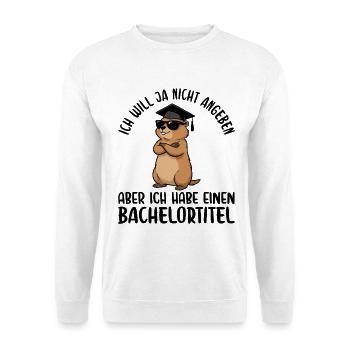 Bachelortitel Erdmännchen Bachelor Abschluss - Unisex Pullover - Weiß - Vorne - Alina (178cm) & Michal (187cm)