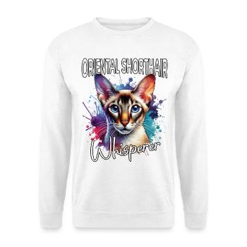 Orientalisch Kurzhaar Flüsterer - Unisex Pullover - Weiß - Vorne - Alina (178cm) & Michal (187cm)
