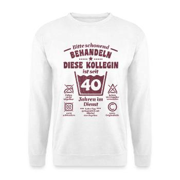 40 Jahre Dienst | Schonend behandeln | Kollegin - Unisex Pullover - Weiß - Vorne - Alina (178cm) & Michal (187cm)