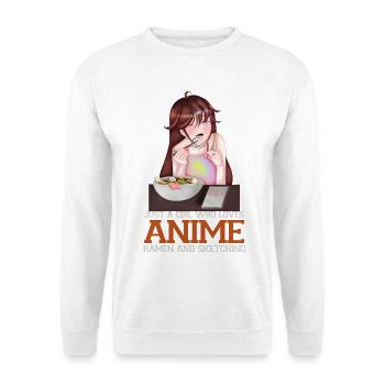 Anime Ramen Skizzieren Mädchen - Unisex Pullover - Weiß - Vorne - Alina (178cm) & Michal (187cm)