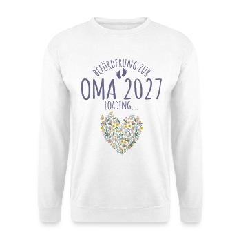Wildblumen Herz Beförderung zur Oma 2027 loading - Unisex Pullover - Weiß - Vorne - Alina (178cm) & Michal (187cm)