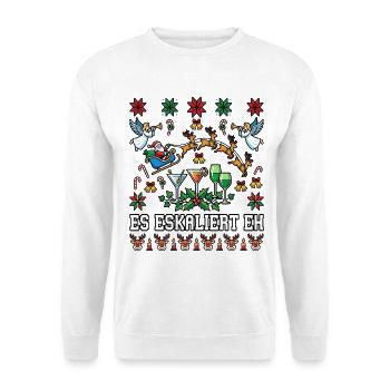 Es Eskaliert Eh Lustiger Ugly Christmas Sweater - Unisex Pullover - Weiß - Vorne - Alina (178cm) & Michal (187cm)
