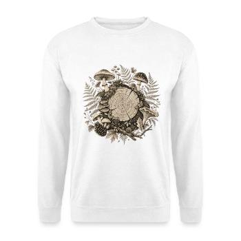 Waldpilze Baumstamm | Herbst Cottagecore Natur - Unisex Pullover - Weiß - Vorne - Alina (178cm) & Michal (187cm)