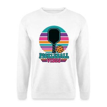 Pickleball Leidenschaft Trendsport Motiv - Unisex Pullover - Weiß - Vorne - Alina (178cm) & Michal (187cm)