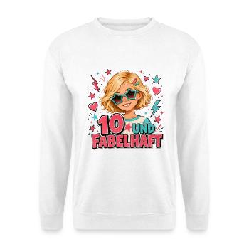 10 und fabelhaft | Geburtstag Mädchen - Unisex Pullover - Weiß - Vorne - Alina (178cm) & Michal (187cm)