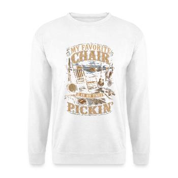 Bluegrass Musik My Favorite Chair Is By the Pickin - Unisex Pullover - Weiß - Vorne - Alina (178cm) & Michal (187cm)