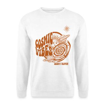 Trippy Festival Kosmische Vibes Groovy Trippin - Unisex Pullover - Weiß - Vorne - Alina (178cm) & Michal (187cm)
