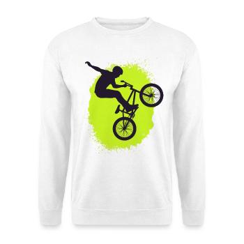 BMX Sprung Fahrradfahrer Silhouette Neon Fahrrad - Unisex Pullover - Weiß - Vorne - Alina (178cm) & Michal (187cm)