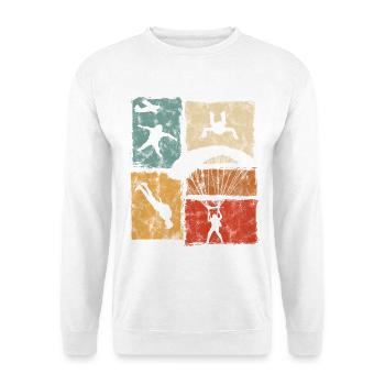 Fallschirmspringer Fallschirmsprung mit Fallschirm - Unisex Pullover - Weiß - Vorne - Alina (178cm) & Michal (187cm)