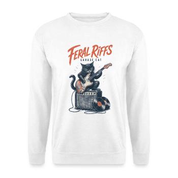 Rock Katze Gitarre Vinyl Garage Musik - Unisex Pullover - Weiß - Vorne - Alina (178cm) & Michal (187cm)