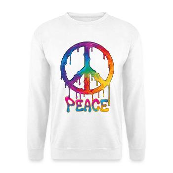 Psychedelisches Festival-Hippie-Batik FRIEDENSZEICHEN - Unisex Pullover - Weiß - Vorne - Alina (178cm) & Michal (187cm)