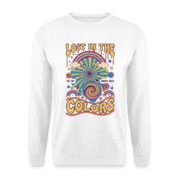 Psychedelisches Musikfestival Lost In The Colors Groovy - Unisex Pullover - Weiß - Vorne - Alina (178cm) & Michal (187cm)