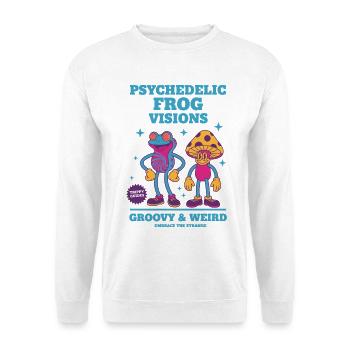 Trippy Goa Trance Frosch Visionen Groovy Weird - Unisex Pullover - Weiß - Vorne - Alina (178cm) & Michal (187cm)