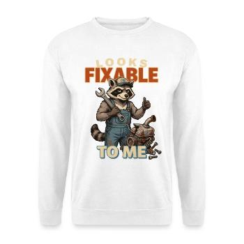 Waschbär Mechaniker: Looks Fixable - Unisex Pullover - Weiß - Vorne - Alina (178cm) & Michal (187cm)