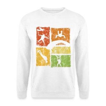 Fallschirmspringer Freifall mit Fallschirm - Unisex Pullover - Weiß - Vorne - Alina (178cm) & Michal (187cm)