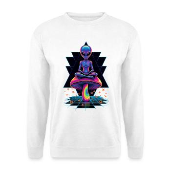 Psychedelisches Festival-Hippie-Pilz-Batik-Rave - Unisex Pullover - Weiß - Vorne - Alina (178cm) & Michal (187cm)