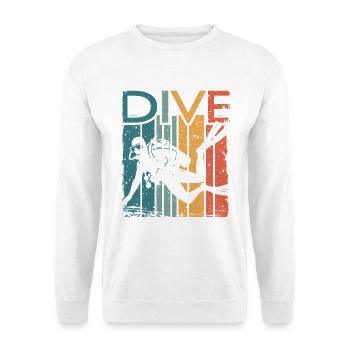 Retro Taucher DIVE Design Für Schnorchler Taucher - Unisex Pullover - Weiß - Vorne - Alina (178cm) & Michal (187cm)