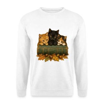 Lesende Katzen Bücherfreund Bibliothek Cottagecore - Unisex Pullover - Weiß - Vorne - Alina (178cm) & Michal (187cm)