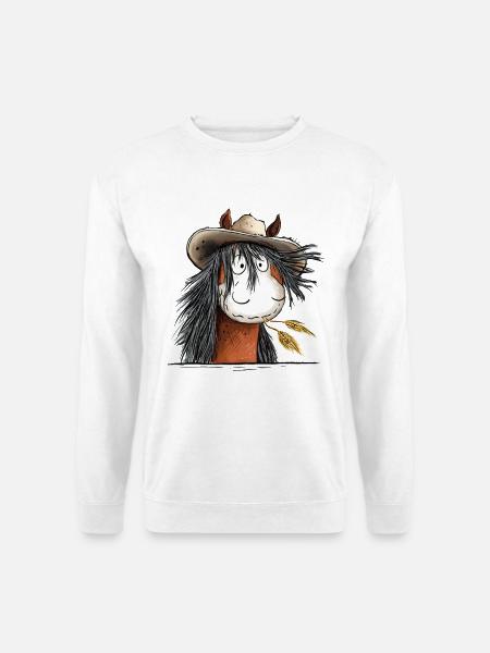 Westernpferd mit Strohhut - Unisex Pullover - Weiß