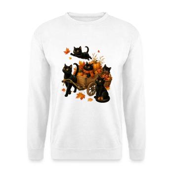 Schwarze Katzen Herbsternte für Katzenfans - Unisex Pullover - Weiß - Vorne - Alina (178cm) & Michal (187cm)