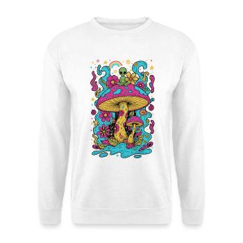 Psychedelisches Festival-Hippie-Pilz-Batik-Rave - Unisex Pullover - Weiß - Vorne - Alina (178cm) & Michal (187cm)