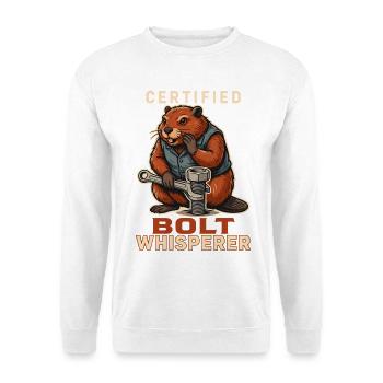 Certified Bolt Whisperer - Unisex Pullover - Weiß - Vorne - Alina (178cm) & Michal (187cm)