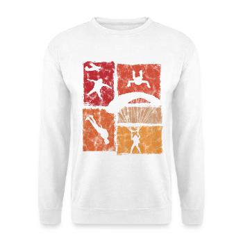 Fallschirmspringer Absprung Freifall Fallschirm - Unisex Pullover - Weiß - Vorne - Alina (178cm) & Michal (187cm)