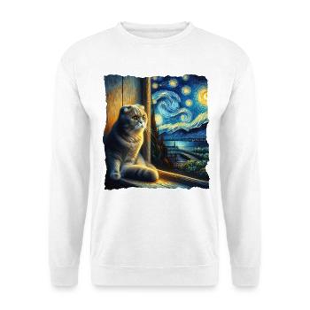 Faltohrkatze Starry Night - Unisex Pullover - Weiß - Vorne - Alina (178cm) & Michal (187cm)