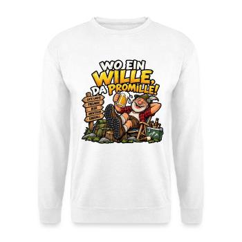Wo ein Wille, da Promille! - Unisex Pullover - Weiß - Vorne - Alina (178cm) & Michal (187cm)