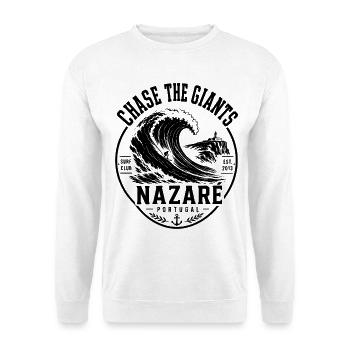 Nazaré Surfen - Unisex Pullover - Weiß - Vorne - Alina (178cm) & Michal (187cm)