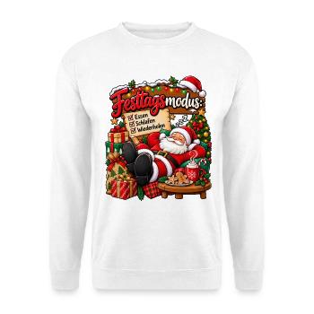 Festtagsmodus Weihnachtsmann Spruch Geschenk - Unisex Pullover - Weiß - Vorne - Alina (178cm) & Michal (187cm)