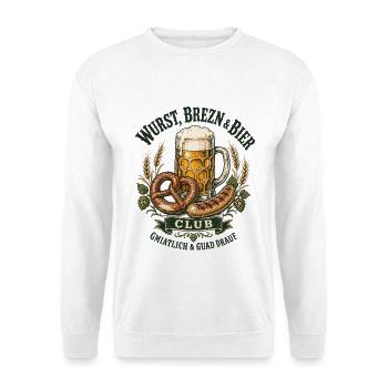 Brezn Bier Wurst Bayerische Brotzeit Shirt - Unisex Pullover - Weiß - Vorne - Alina (178cm) & Michal (187cm)
