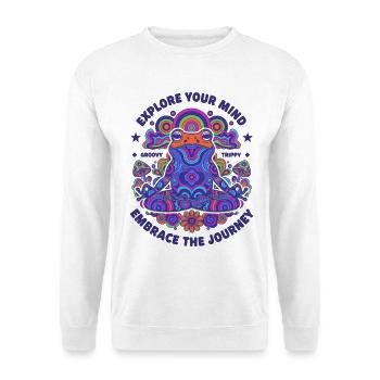 Trippy Festival: Erkunde deine Gedankenreise - Unisex Pullover - Weiß - Vorne - Alina (178cm) & Michal (187cm)