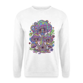 Psychedelisches Festival-Hippie-Pilz-Batik-Rave - Unisex Pullover - Weiß - Vorne - Alina (178cm) & Michal (187cm)