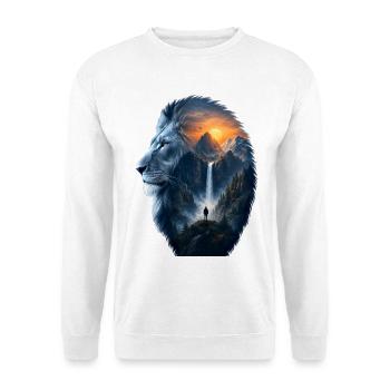 Lion Animal silhouette Mountains Sunset Waterfall - Unisex Pullover - Weiß - Vorne - Alina (178cm) & Michal (187cm)