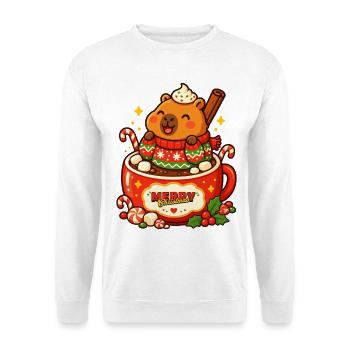 Capybara Heiße Schokolade Weihnachten - Unisex Pullover - Weiß - Vorne - Alina (178cm) & Michal (187cm)