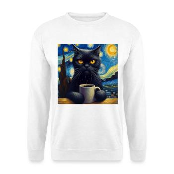 Schwarze Katze Starry Night - Unisex Pullover - Weiß - Vorne - Alina (178cm) & Michal (187cm)
