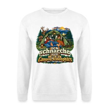 Ich schnarche nicht, das ist Camping-Atmosphäre - Unisex Pullover - Weiß - Vorne - Alina (178cm) & Michal (187cm)
