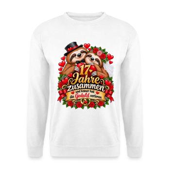 17. Hochzeitstag Geschenkidee Orchideenhochzeit - Unisex Pullover - Weiß - Vorne - Alina (178cm) & Michal (187cm)